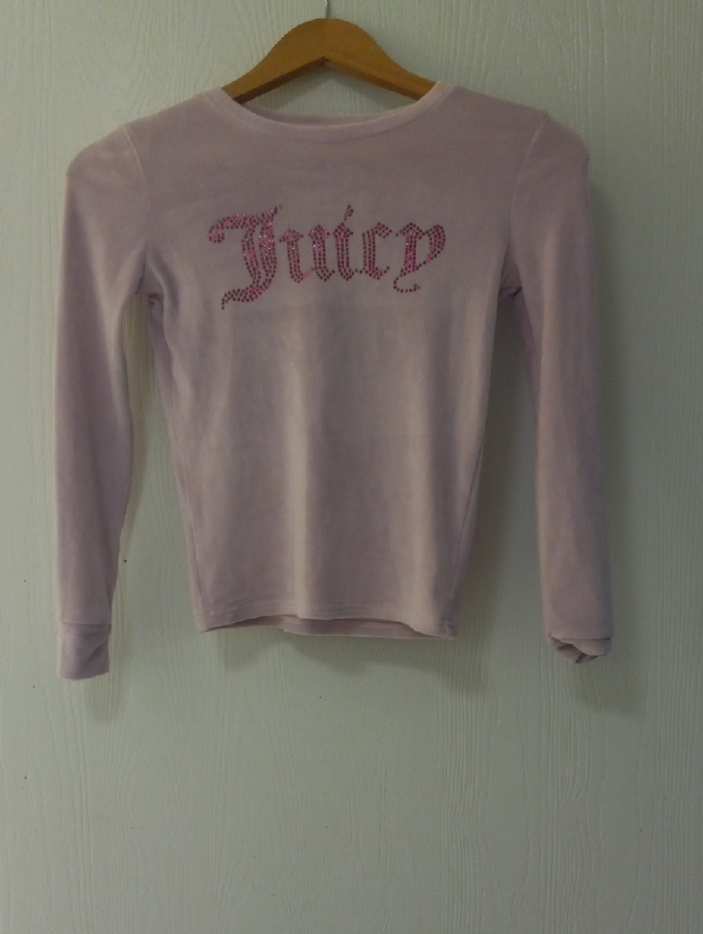 Juicy Couture Girls Size 10 Light Pink Velour Rhinestone Logo Top Bling